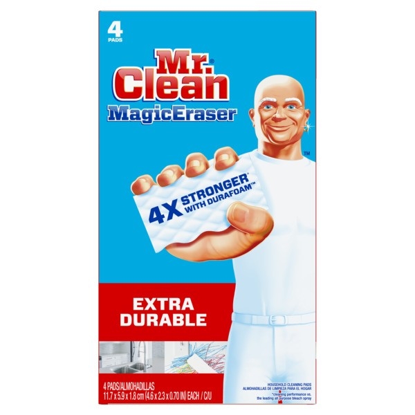 Mr Clean Extra Durable Scrubber and Cleaning Sponge Magic Eraser, 4 count per pack -- 8 per case.