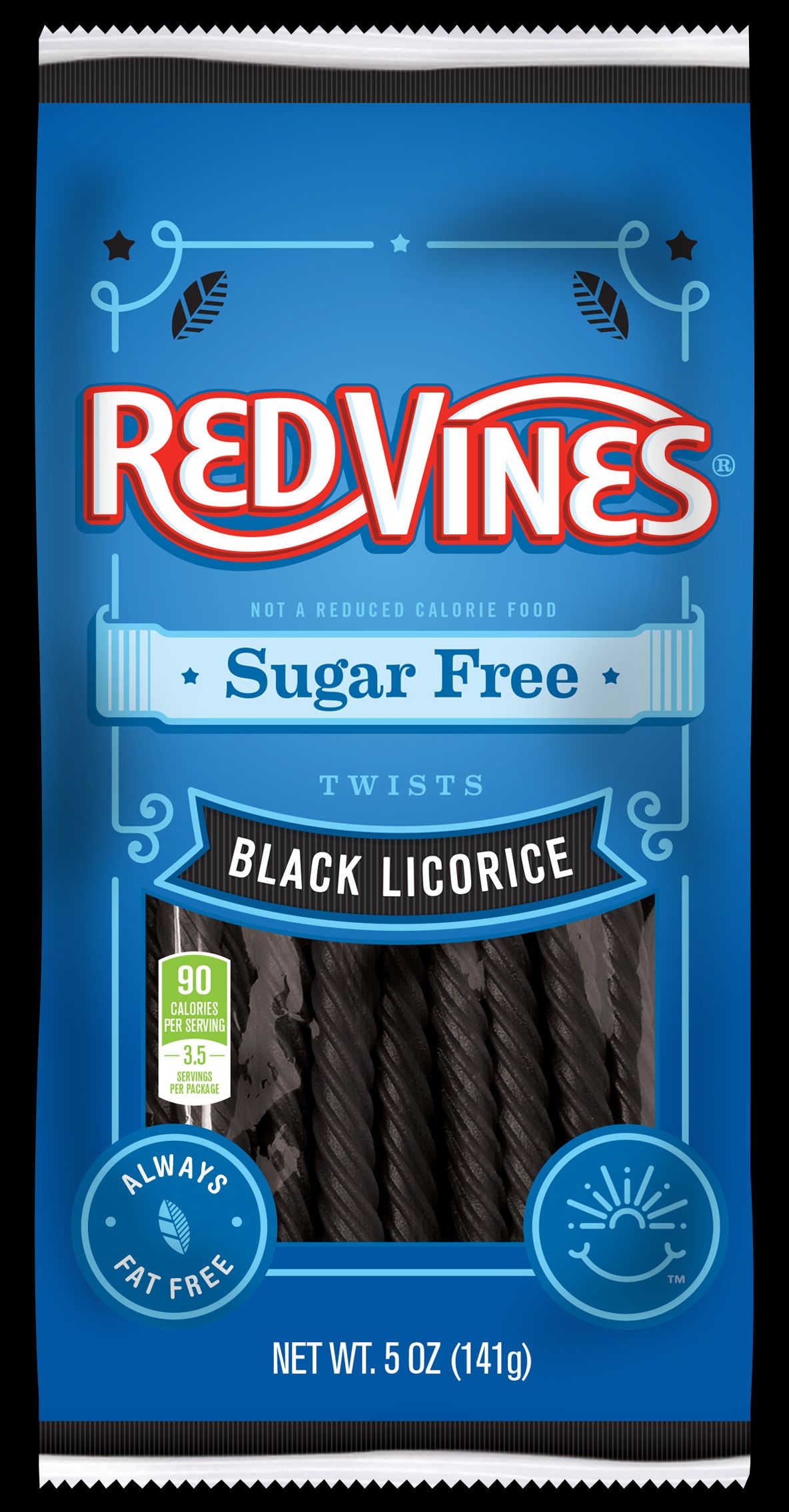 Red Vines Black Licorice Sugar Free Vines - 5 oz. bag, 12 per case