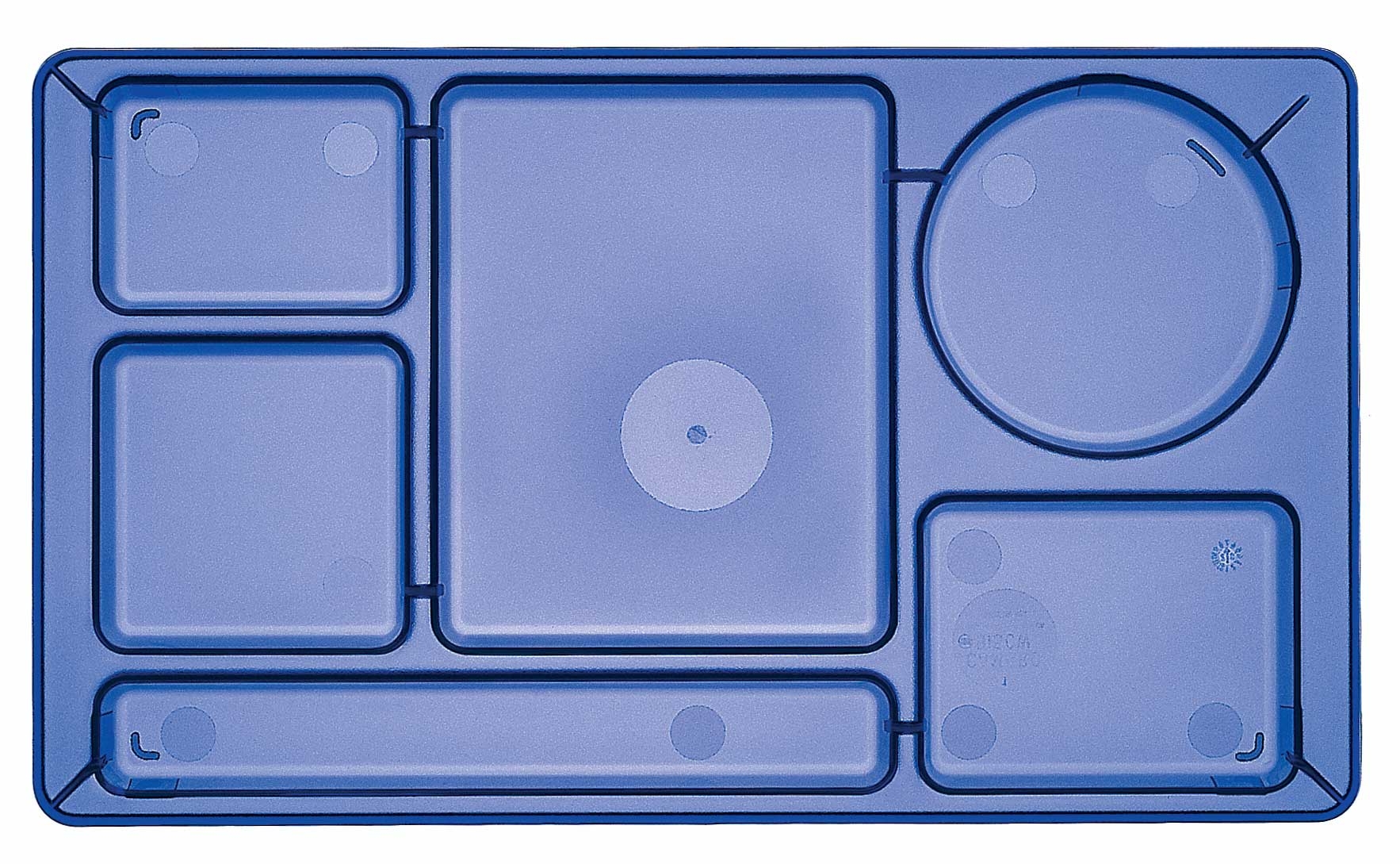 Camwear 2 x 2 Six Compartment Polycarbonate School Tray, Translucent Blue, 8 3/4 x 15 inch -- 24 per case.