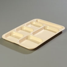 Tan Heavy Weight 6 Compartment Right-Hand Melamine Tray -- 12 per case
