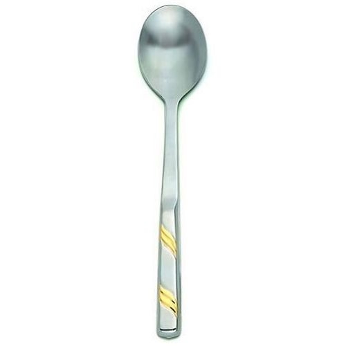 Alegacy Goldcrest Stainless Steel Solid Serving Spoon - Gold Trim, 11 3/4 inch.