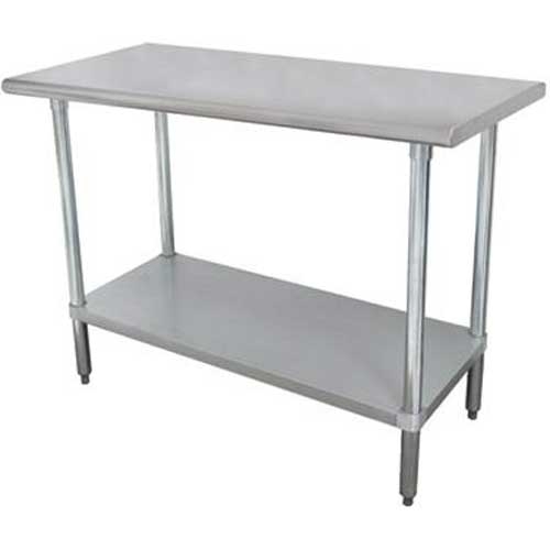 Premium Stainless Steel, Flat Top Work Table With Galvanized Legs and Undershelf, 24 x 30 inch.