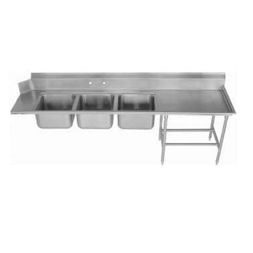 Stainless Steel 83 inch Length Dishtable with 3 Compartment Sink, 21 inch Drain Board On Left.