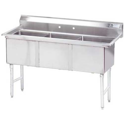 Stainless Steel Fabricated Economy Sink with 3 Compartment, No Drain Board.Overall Length 50 inch.
