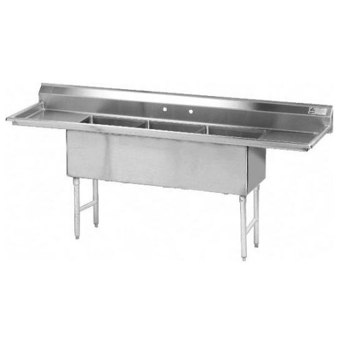 Advance Tabco Stainless Steel 3 Compartment Fabricated Sink, 18 x 18 inch Bowl - with 18 inch Right and Left Drainboard.