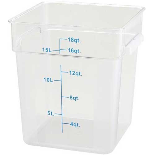 Winco Polypropylene Translucent Square Storage Container, 18 Quart -- 12 per case.